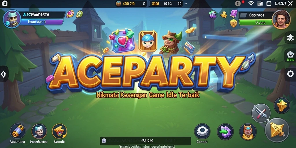 Tampilan gameplay ACEPARTY yang menampilkan karakter aktif mengumpulkan sumber daya.