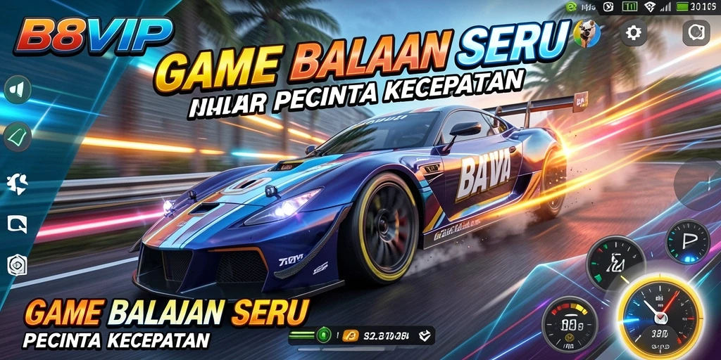 Screenshot game B8VIP menampilkan aksi balapan yang mendebarkan di lintasan.