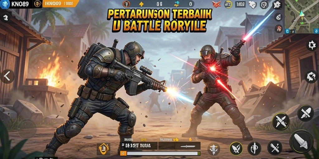Tangkapan layar utama KNO89 menunjukkan pertarungan intens dalam mode Battle Royale.