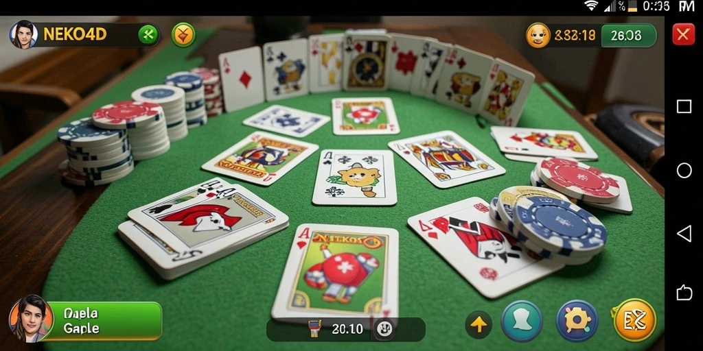 Tampilan gameplay seru dari NEKO4D, permainan Gaple yang mengasyikkan.