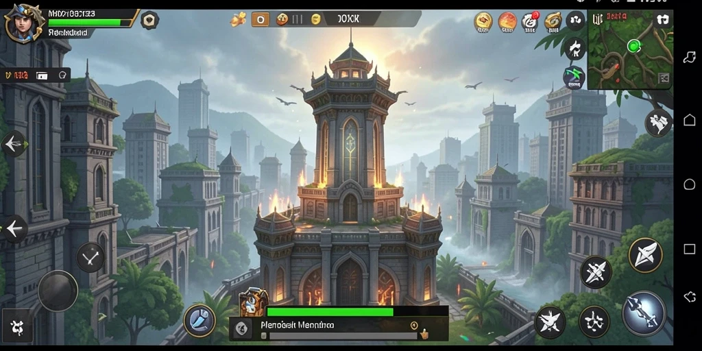 Screenshot gameplay NOX123 menampilkan pertahanan menara yang epik.