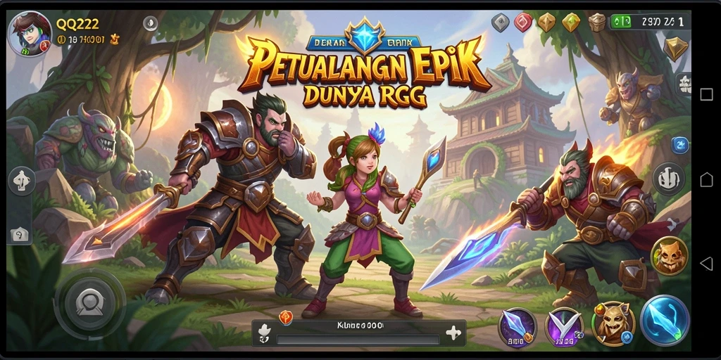 Tampilan utama gameplay QQ222 dengan pertarungan seru di dunia RPG.